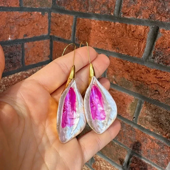 Pink Tulip Flower Drop Earrings - Picture 6 of 8